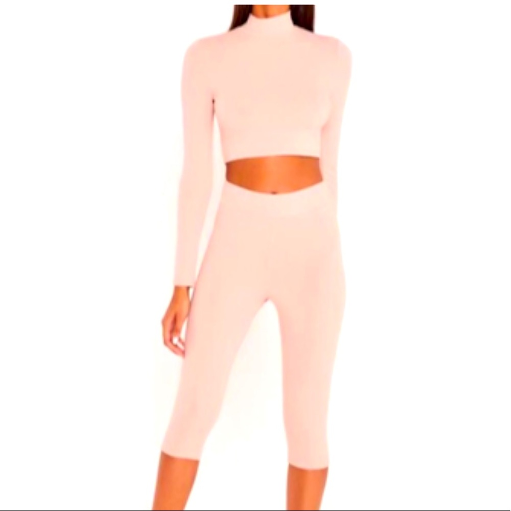 Carli Bybel Missguided Blush Pink Crop Turtle Neck And Capri Legging Set